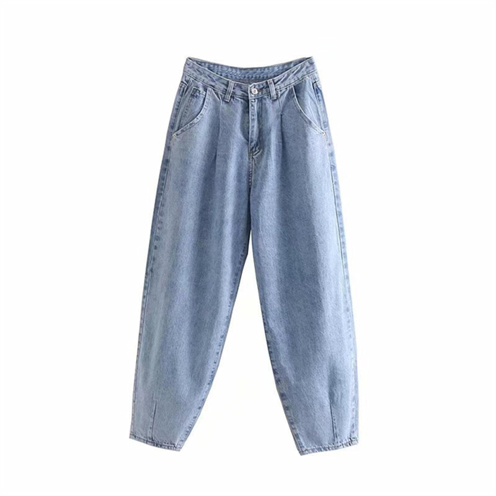 UKKO Jeans da Donna Donne Blue Harem Jeans Losed Mom Jeans Jeans Boyfriends Lavato Denim Long