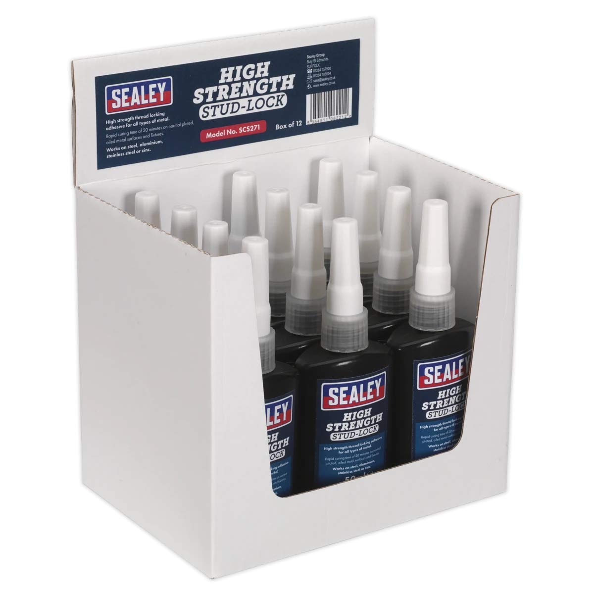 Sealey Stud Lock High Strength 50mL Fixture Time 5-8min Pack of 12 SCS271
