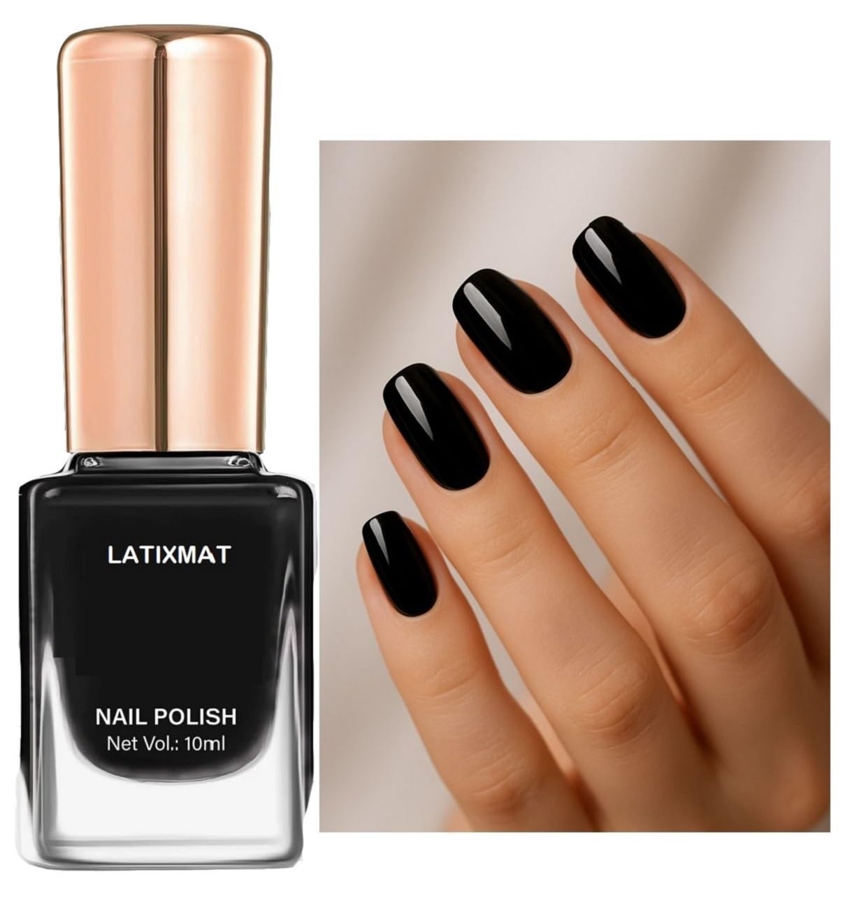 Black Nail Polish Smooth Quick-Drying 10ml | Glossy Finish, Flawless Application, Brilliant Colour & Shine, Rose Gold Cap, Long-Lasting Wear-image-28