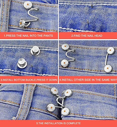 Image of 2pcs Pant Waist Tightener, Adjustable Waist Buckle Set, Extra Button for Jeans to Make Tighter, Instant Jeans Button Pins for Pants Jeans Skirts, No Sewing Required (Flower)