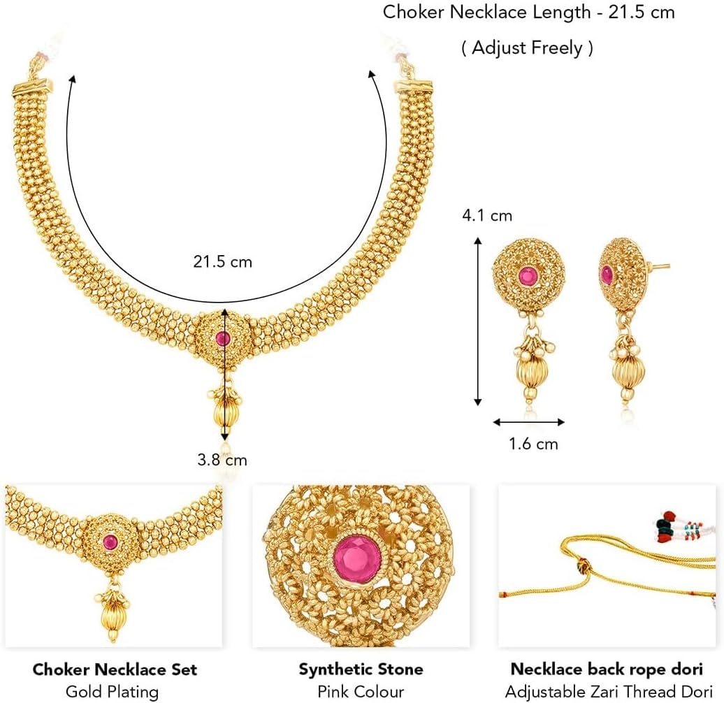 Aheli Synthetic Stone Studded Necklace Drop Earrings Ethnic Jewellery Set Gift for Women