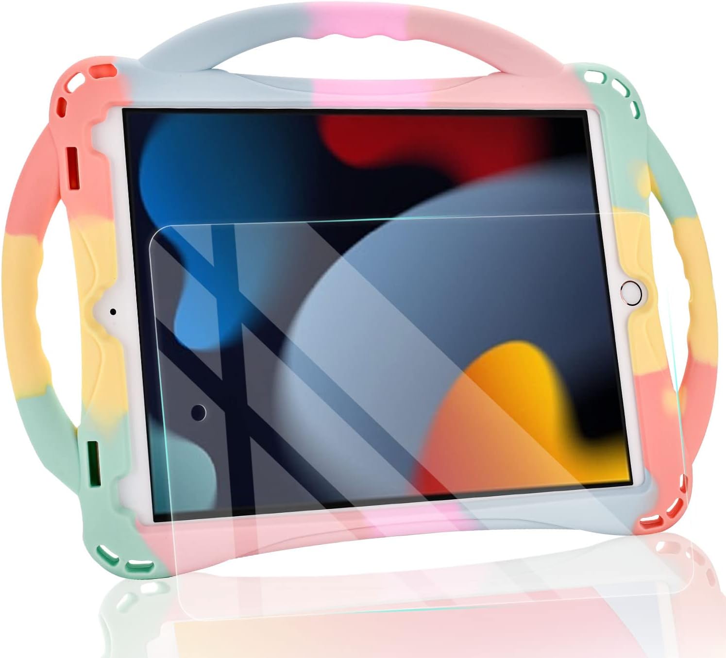 TopEsct Kids Case for iPad 10.2 inch - Shockproof Silicone Cover with Tempered Glass Screen Protector and Strap - Compatible with iPad 9th/8th/7th Gen (2021)"(Rainbow)