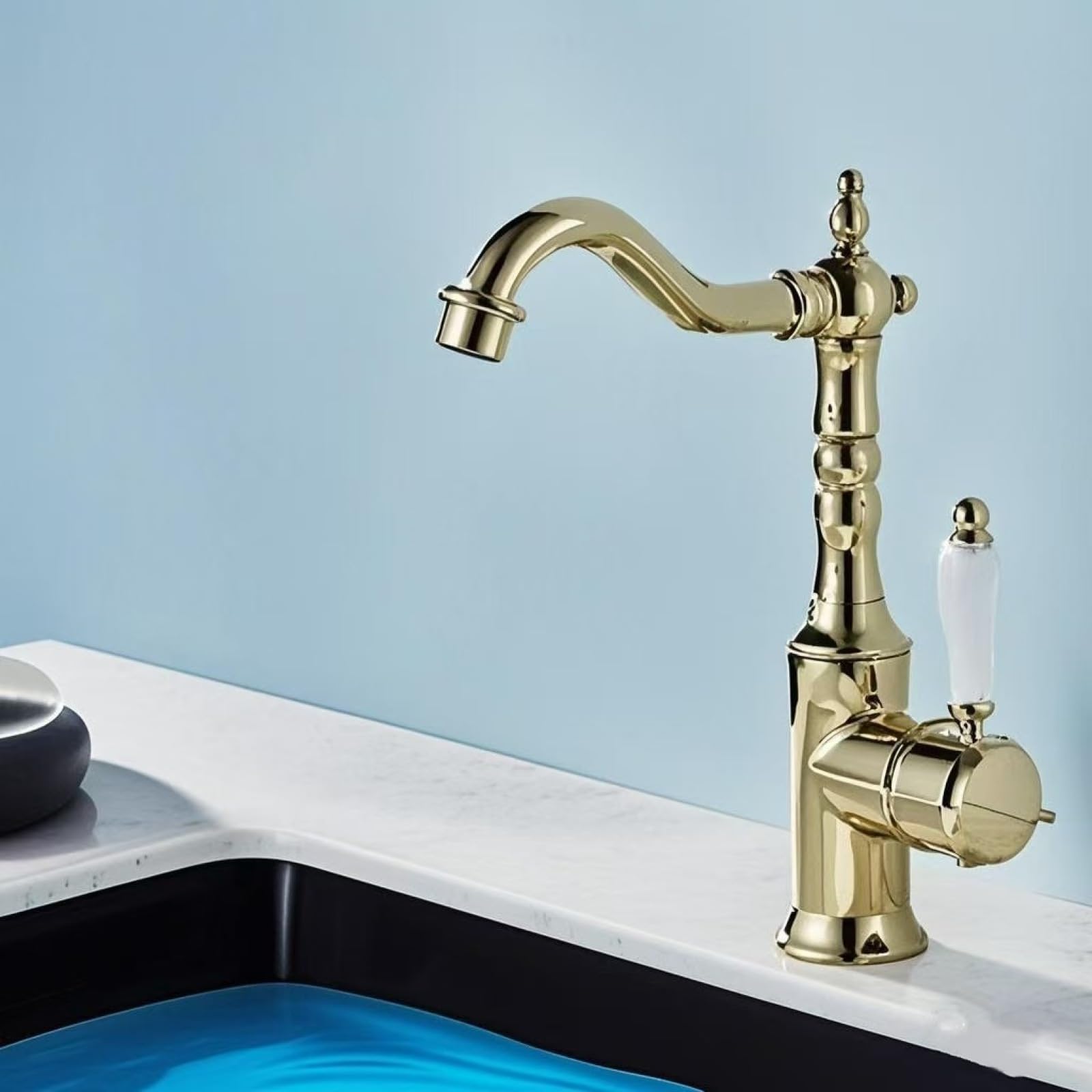 Fanjubei Zirconium Gold Color Kitchen, All-Copper Classical, Sink, Vegetable Basin, Creative Hot And Cold Water Faucet, Zirconium Gold