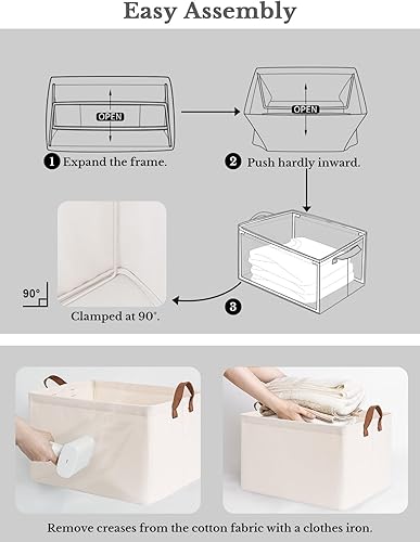 Miniatura 8 de StorageWorks Contenedores de almacenamiento de tela para estantes, canastas con montura de metal y asas para armario, extragrandes, color natural,