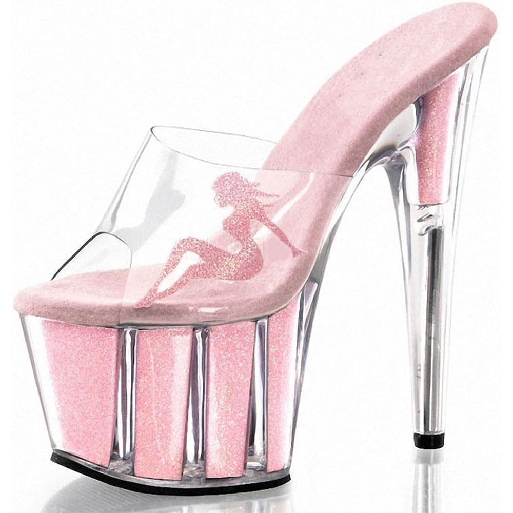Hyfzxwx Women's H Yfzxwx Splitter Clear Ig Heels Sequins Platform Mules Sandals Sexy Stripper Club Pole Dance Wedding Dress Party Shoes Large Size Igh/H/39Eu