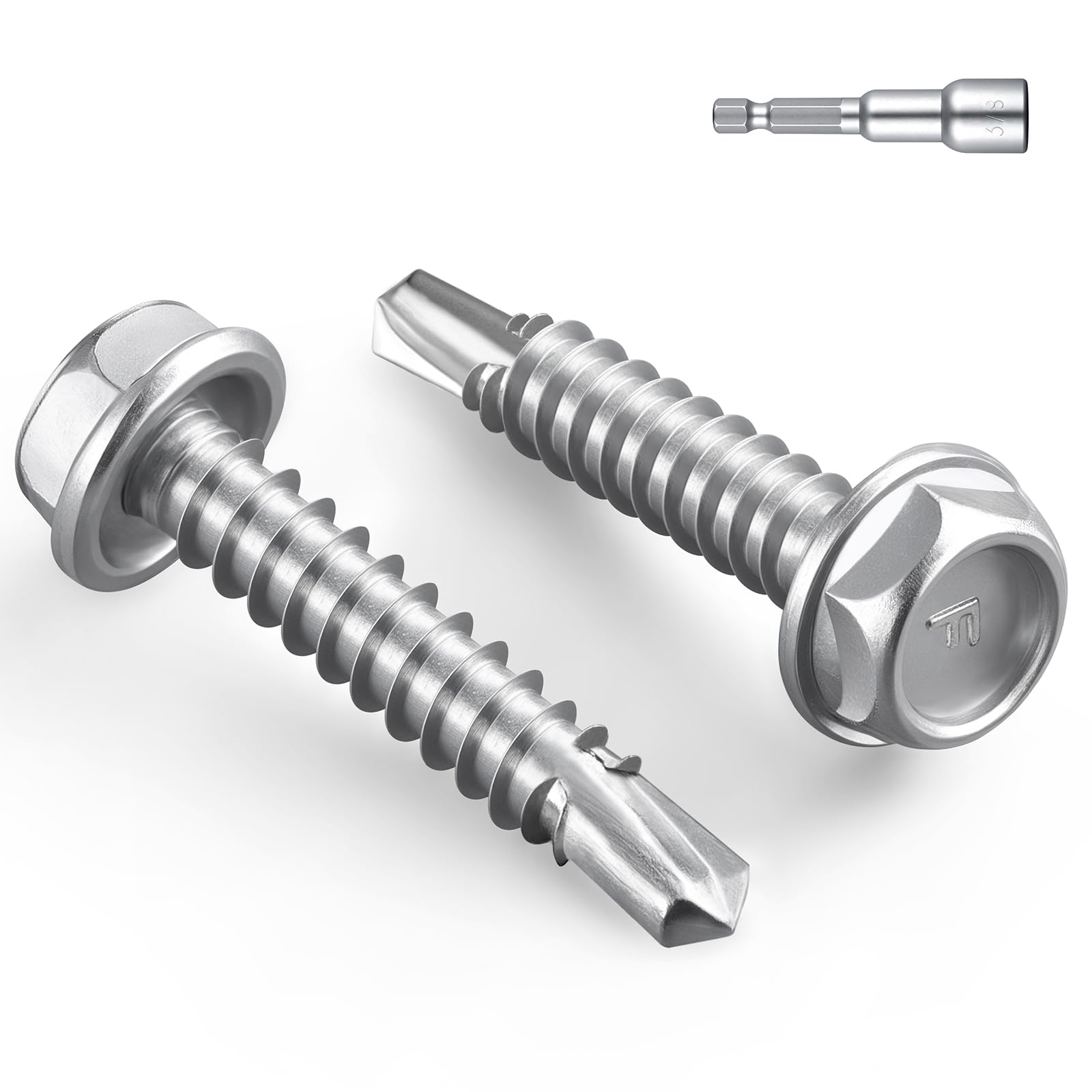 BNUOK #14 x 1 Inch Self Drilling Screws, 62pcs 1 lbs Self Tapping Screws for Metal, 410 Stainless Steel Hex Washer Head Sheet Metal Screw