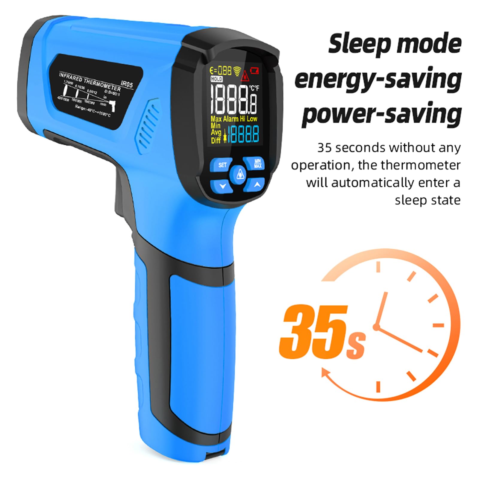 DIIOOMIEEU Pyrometer -40°C~1200°C Meter with Alarm ?/? Switching