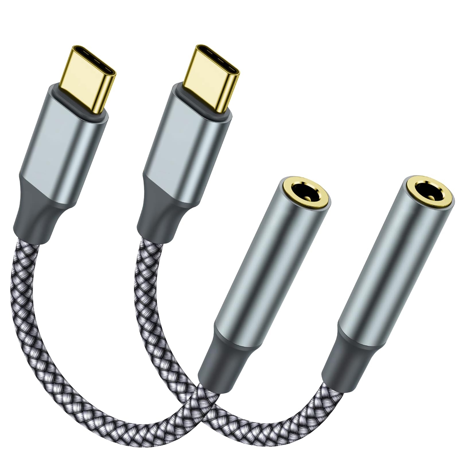 TIPSEAN USB C to 3.5mm Headphone Jack Adapter(2 Pack), USB-C to Aux Audio Dongle Cable for iPhone 17 Pro Max/17 Pro, 16/15 Pro Max, 16/15 Pro, Galaxy S23-S21 Ultra, Pixel, iPad Pro, MacBook (Gray)