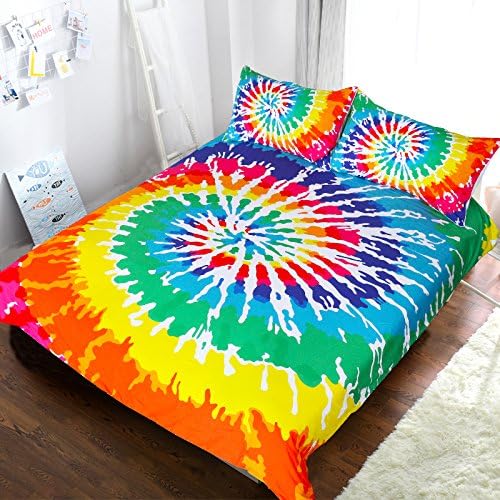 BlessLiving Rainbow Tie Dye Bedding Colorful Tye Dye Duvet Cover Psychedelic Watercolor Artsy Bedding 3 Piece Art Bedspread (Double)