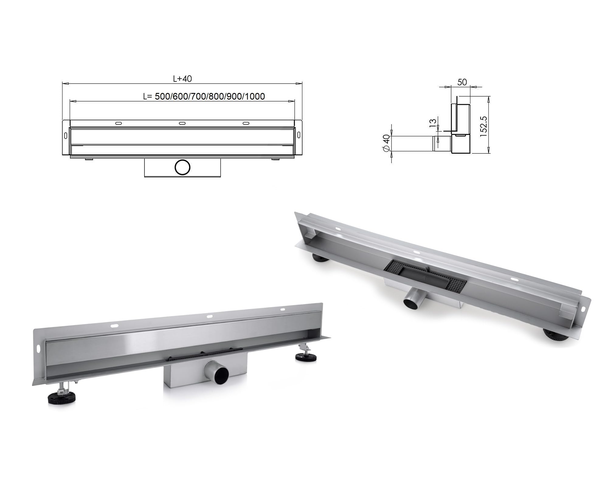 VBChome Desagüe lineal de pared de 50 cm, desagüe de pared, desagüe de ducha, autolimpiable, con antiolor, para baño, juego completo