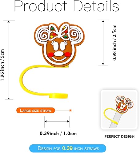 Miniatura 2 de 10 vasos con diseño de dibujos animados para vaso o vaso con diseño de dibujos animados de 0.394 in, protectores reutilizables, tapas para