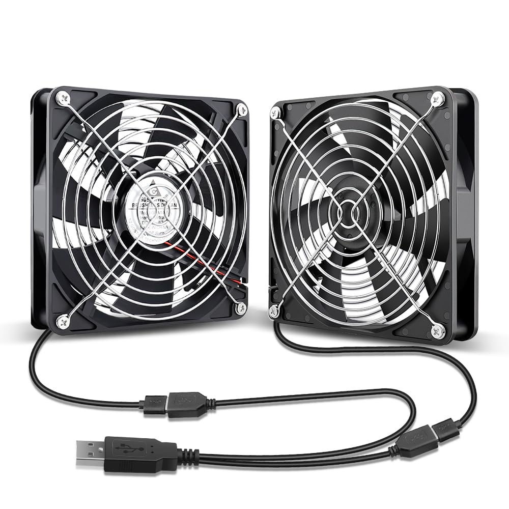 GDSTIME Ventilatore USB da 140 mm per computer da 140 mm x 25 mm ventola per PC doppia ventola da 14 cm 2 in 1 ventola di raffreddamento da 1500 giri/min per Xbox PS4 TV Box amplificatore router