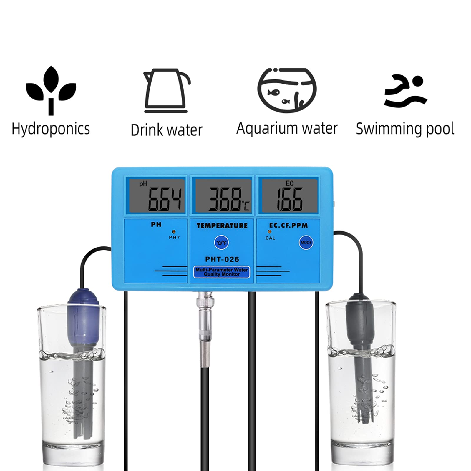 Monitor de Calidad del Agua multiparamétrico Medidor de pH TDS Detector de conductividad de Temperatura Herramienta de análisis de medición de acuarios