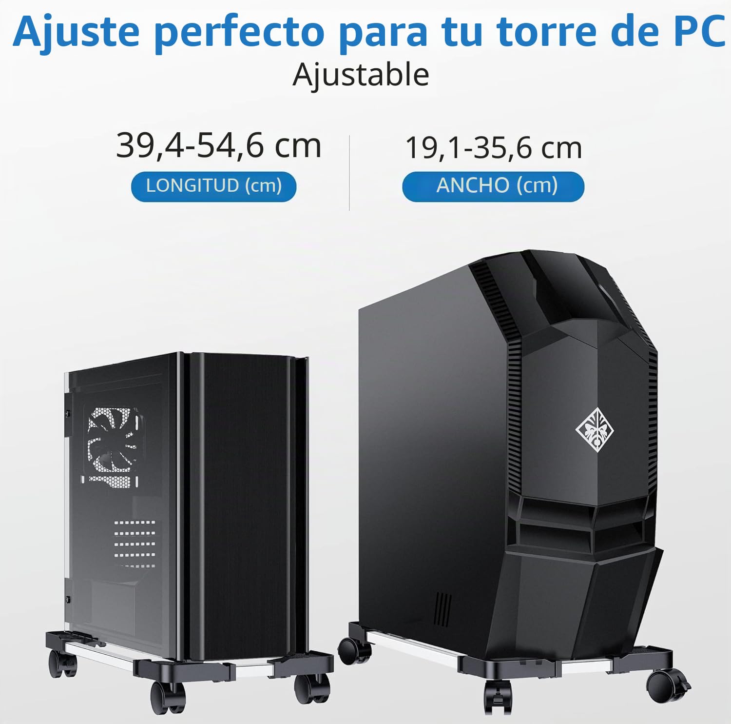Soporte Pc bajo Mesa, Soporte Torre Ordenador, Universal Ajustable CPU con 4 Ruedas Debajo Escritorio, hasta 25kg, con función de Bloqueo(Negro)
