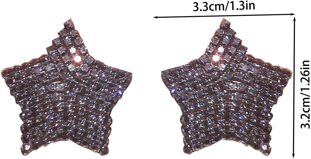 Rhinestone Silver Star Earrings Hot Pink Heart Earrings for Women Sparkly Black Earring Large Big Chunky Statement Stud Earring Bling Dainty Unique Trendy Jewelry - Image 7