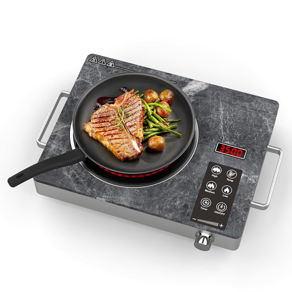 Argyolas Fornello Elettrico 1 Piastra 2000W Portatile – Piano Cottura Elettrico Vitroceramica 1 Fuoco, Fornello da Campeggio, Vetroceramica per Esterno, Controllo Tattile, Plaque Vitrocéramique 1 Feu