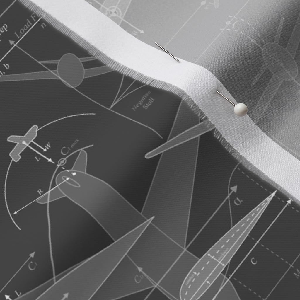 Spoonflower Fabric - Gray Airplane Nerd Geek Pilot Printed on Organic Cotton Sateen Fabric by The Yard - Sewing Quilting Apparel Home Decor