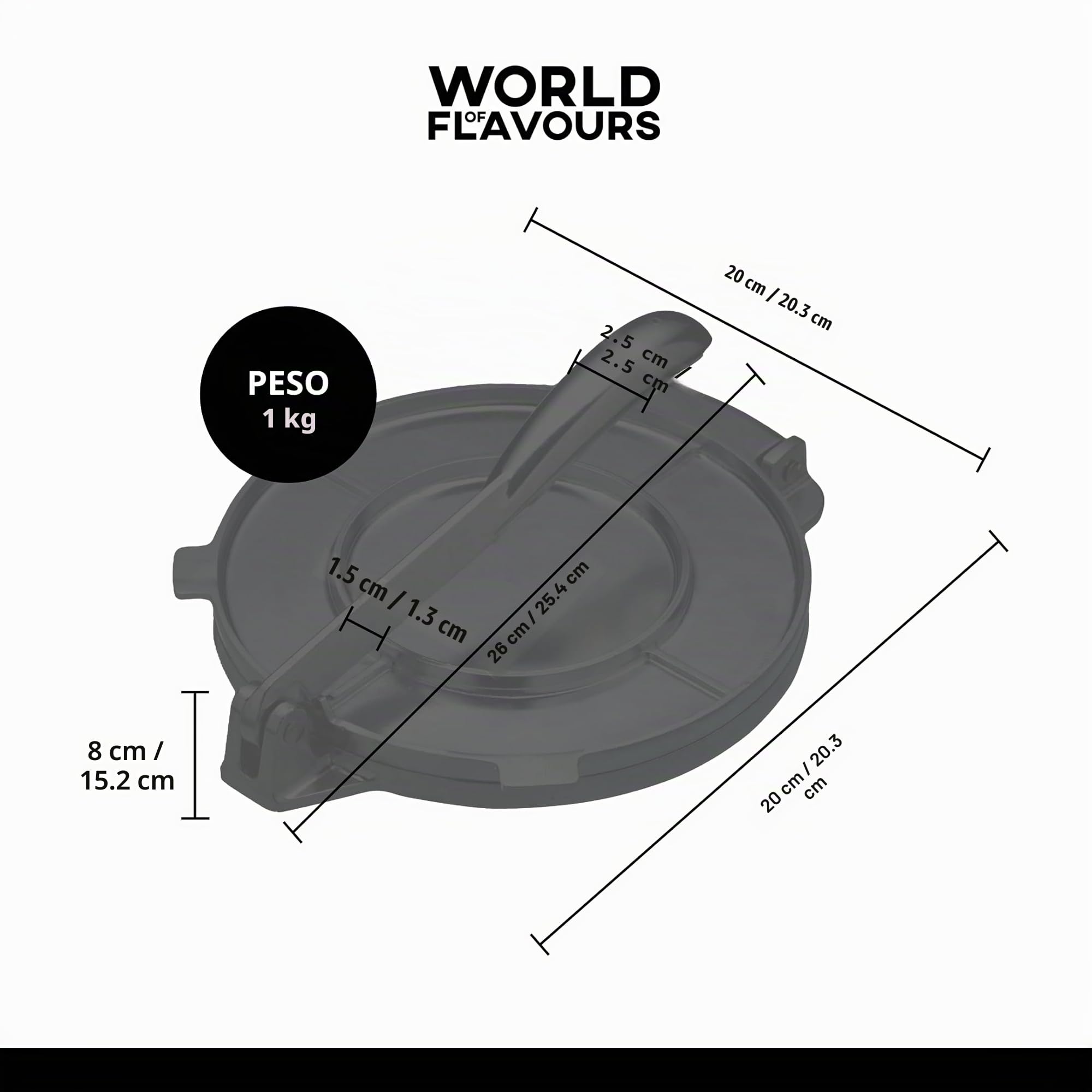 KitchenCraft - World of Flavours - Prensa de Tortillas Mexicanas en Caja de Regalo, Aluminio, Color Plateado, 20 x 20 x 9 cm
