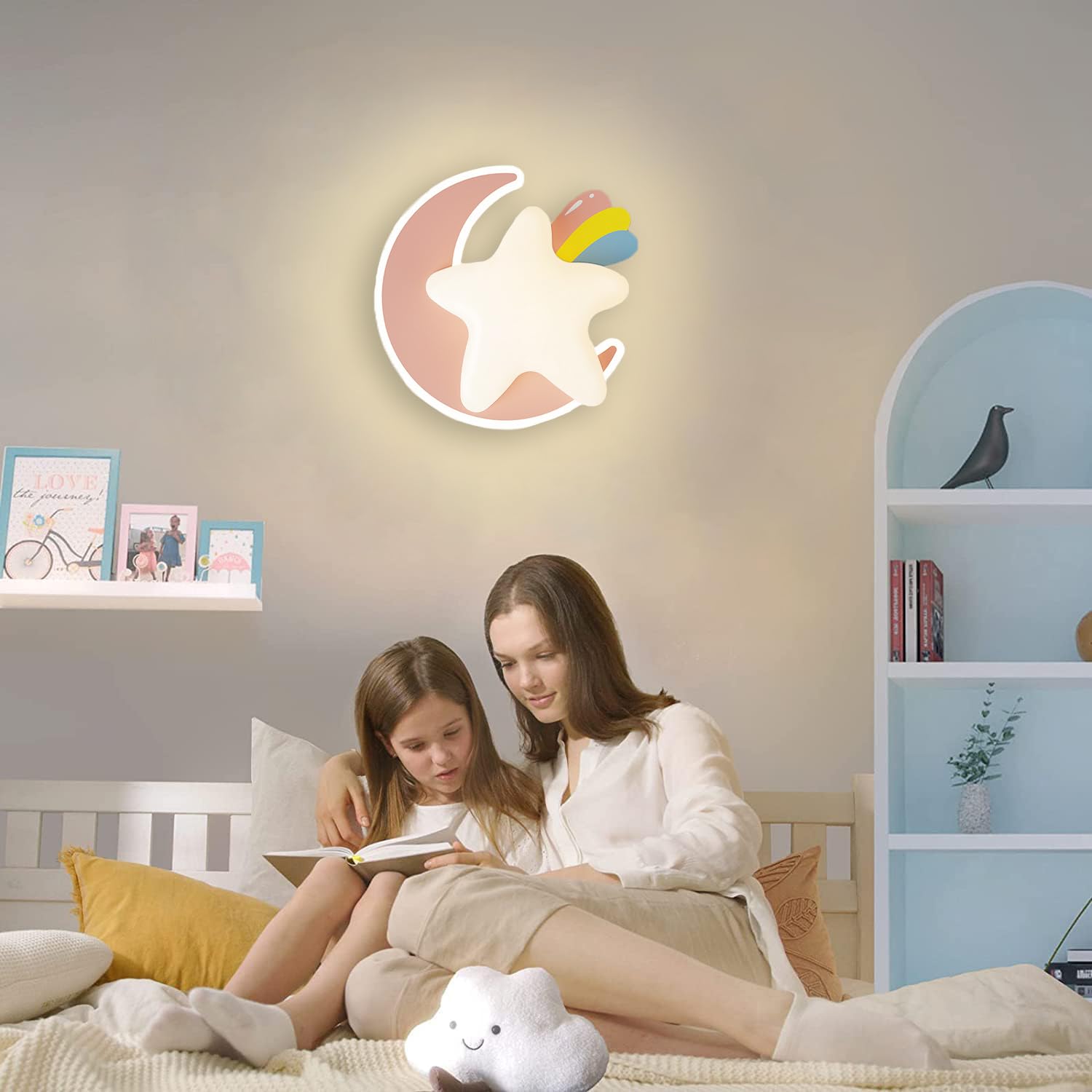 Dziecięca lampa ścienna z wtyczką, gwiazda, księżyc, lampa ścienna z przełącznikiem, ściemniana, lampa dziecięca, lampka nocna do pokoju dziecięcego, sypialni, salonu (różowa)