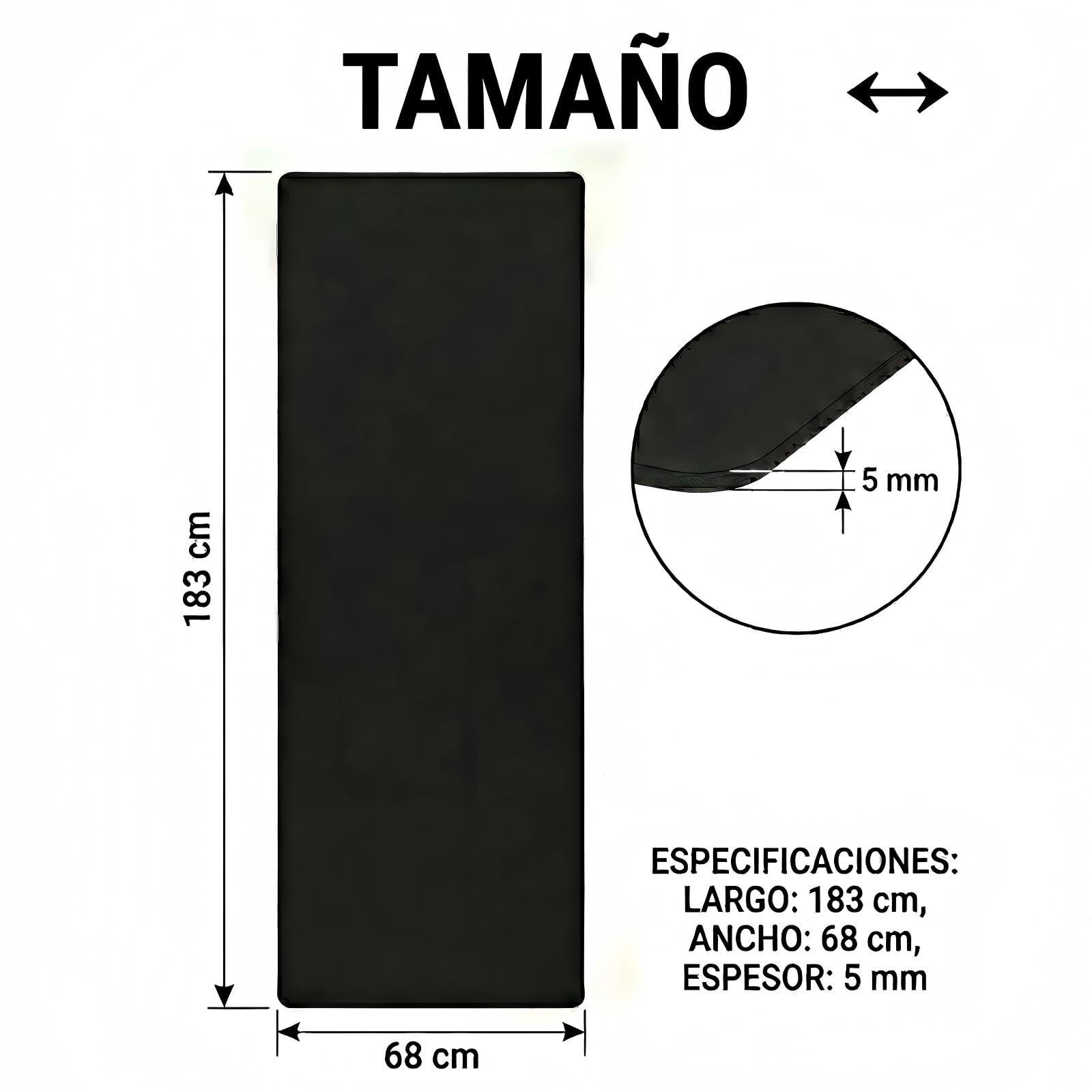 Esterilla de Yoga de PU y Caucho Natural, 183x68cm, Grosor 5mm, con Pelota de Yoga y Correa de Transporte DE REGALO, Ideal para Hot Yoga, Pilates y Entrenamiento en Casa