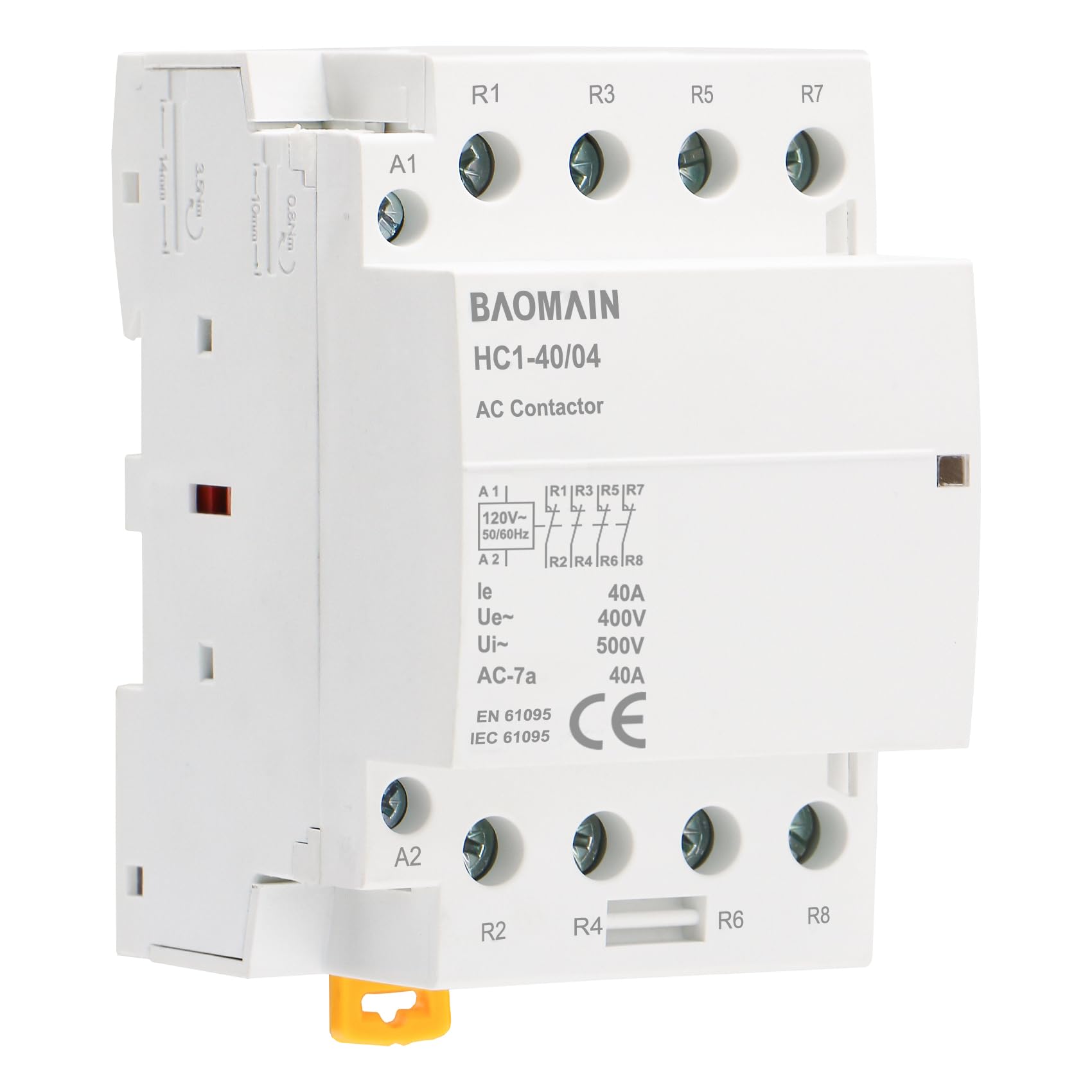 Baomain 120V AC 4-Pole Modular Contactor, 40A 4NC Normally Closed, DIN Rail Mount for HVAC, Motor, Pump & Lighting Control BCT-40/04, HC1-40/04-120VAC