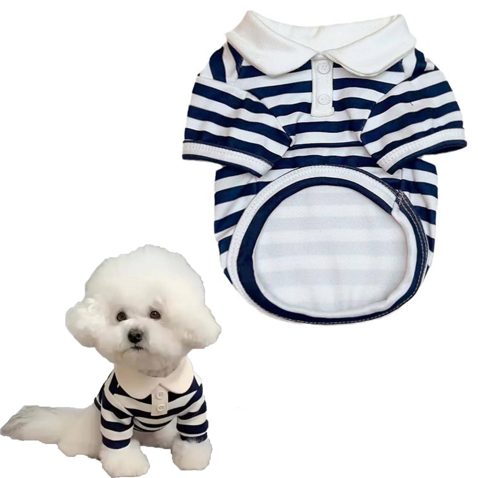 Ling & Bai Dog Cute Polo Shirts Striped Collar T-Shirt Summer Cats Outfits Breathable Thin Dogs Dress for Yorkie Puppy Kitten (XS)