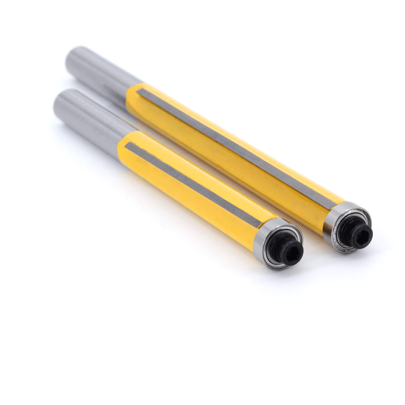 2Pcs 8mm Tige Fraise à affleurer à roulement, Fraise à Copier Avec Roulement Supérieur, Extra-longue Fraise à Bois