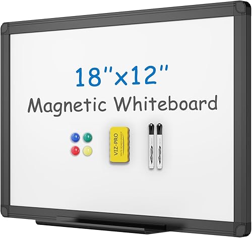 Vista 20 de VIZ-PRO Pizarra blanca magnética/pizarra de borrado en seco con marco de aluminio negro, 24 x 18 pulgadas, incluye 1 borrador y 2 marcadores y 4