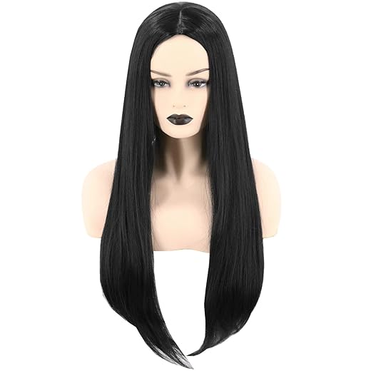Topcosplay Women Wig Black Long Straight Middle Part Cosplay Halloween Costume Hair Wigs
