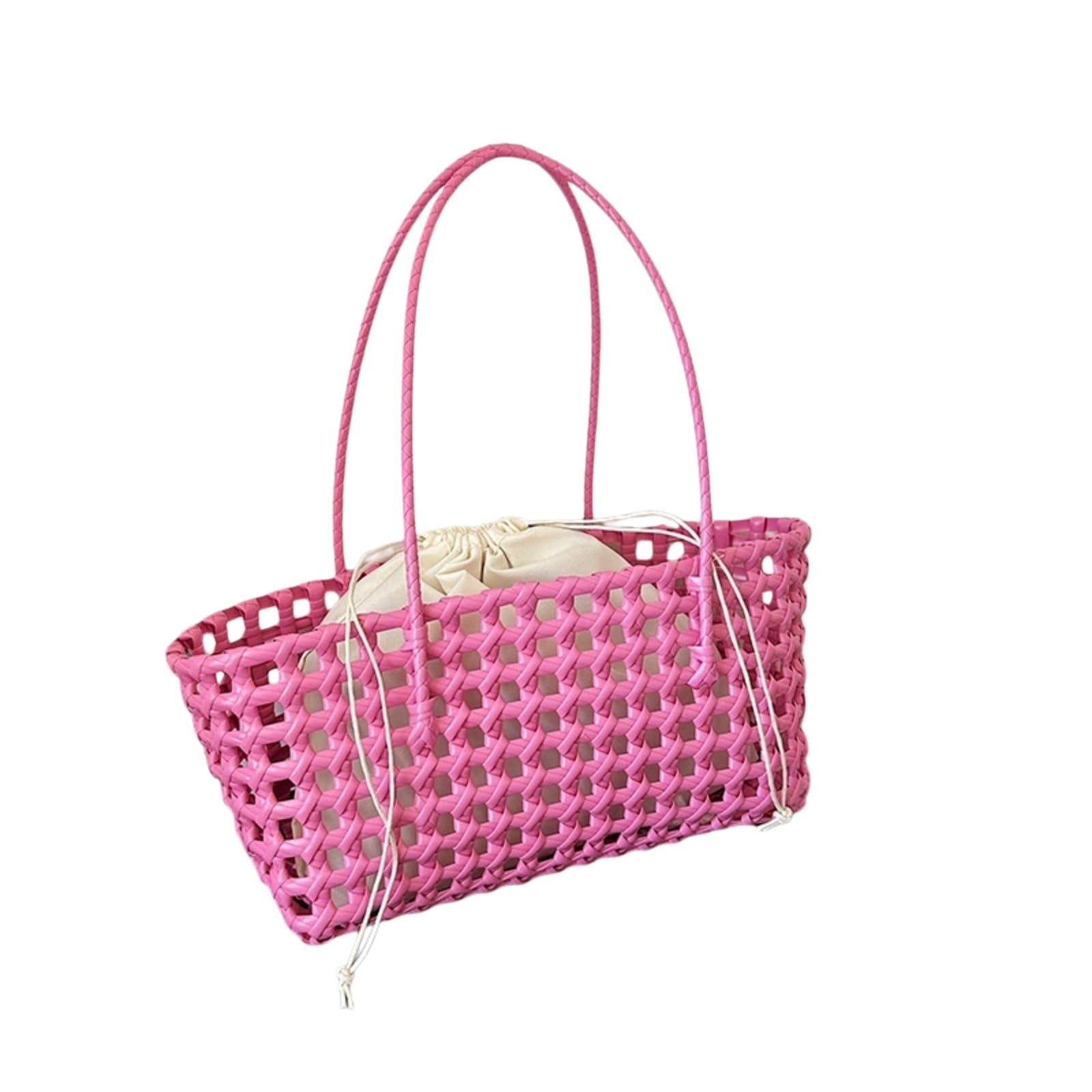 Umhängetasche Gemüse Korb Frauen Strohtaschen Weibliche Sommer Strandtasche Dame Reisetaschen Handtasche Handgefertigte Gewebte Rattan Tasche Schulter-Light Pink