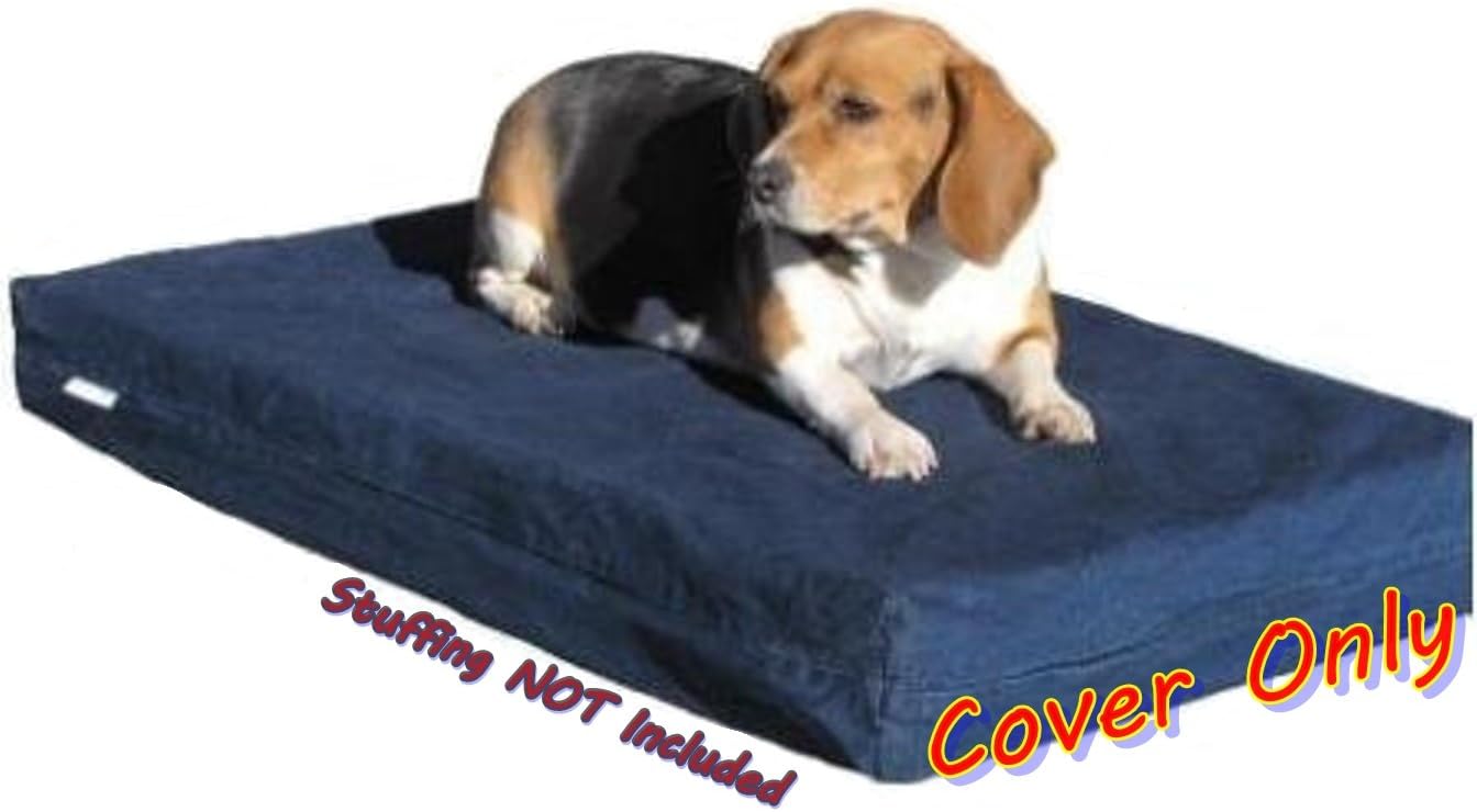 Dogbed4less 35X20X4 Inch Small Medium Durable Blue Color Denim Jean Cotton Dog Pet Bed External Zipper Cover - Replacement Cover only