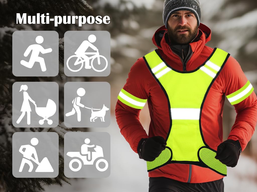 Kellegour 2-Piece Reflective Sports Vest Set, Breathable Hi Vis Running Vest, Yellow, Unisex, Adults, Nighttime Activity - Image 4