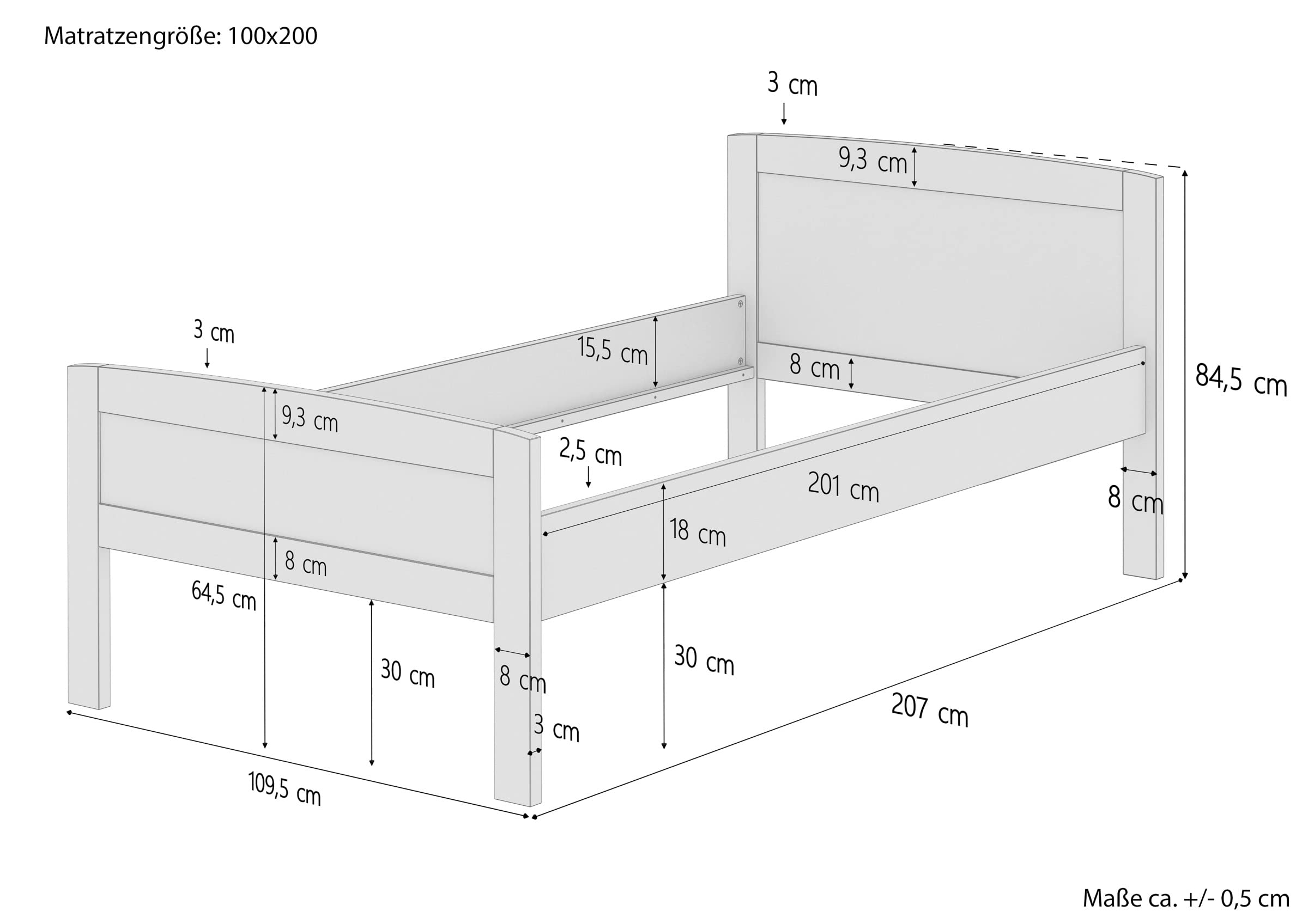Erst-Holz®Bettgestell Buchenholz Stabil 100 x 200