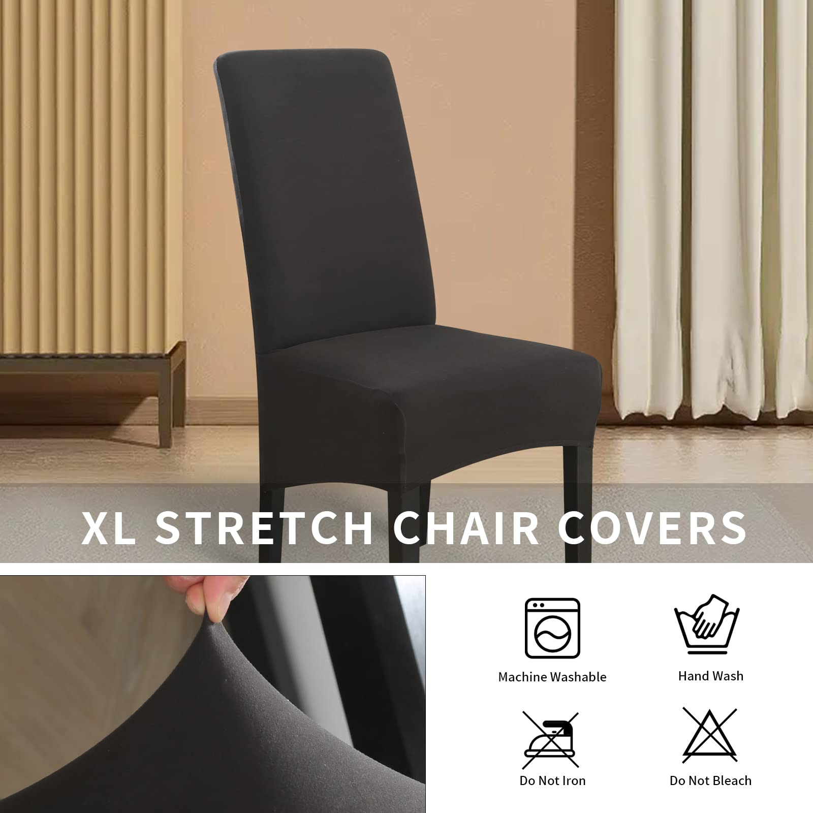 Lydevo Coprisedie con Schienale Elasticizzati 6 Pezzi XL Grande Coprisedia per Sala da Pranzo Vestisedia da Pranzo Lavabile Estraibile Fodere Coprisedia da Cucina Copertura Protettiva per Sedie,Nero