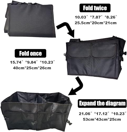 Miniatura 5 de Organizador de maletero para automóvil, organizador de almacenamiento plegable para automóvil con 3 compartimentos, organizador plegable para