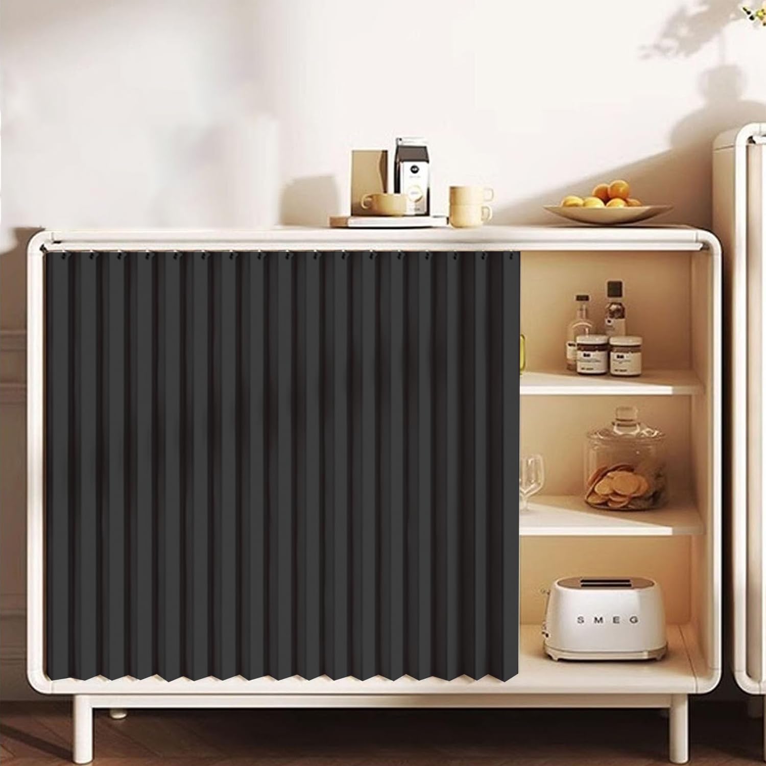 Maßgefertigte, Faltbare Schrankvorhänge mit Gleitschienen für Kleiderschränke, Bücherregale und Lagerschränke.-Black- W100cmxH70cm