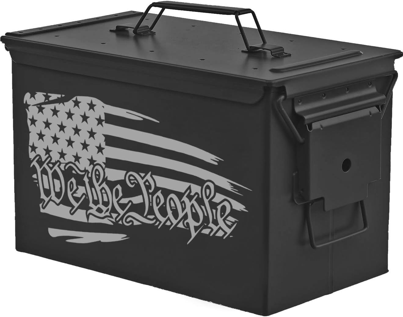 MIP Steel Ammo Can Storage Box Ammunition Case We The People American Flag (30cal, Black)