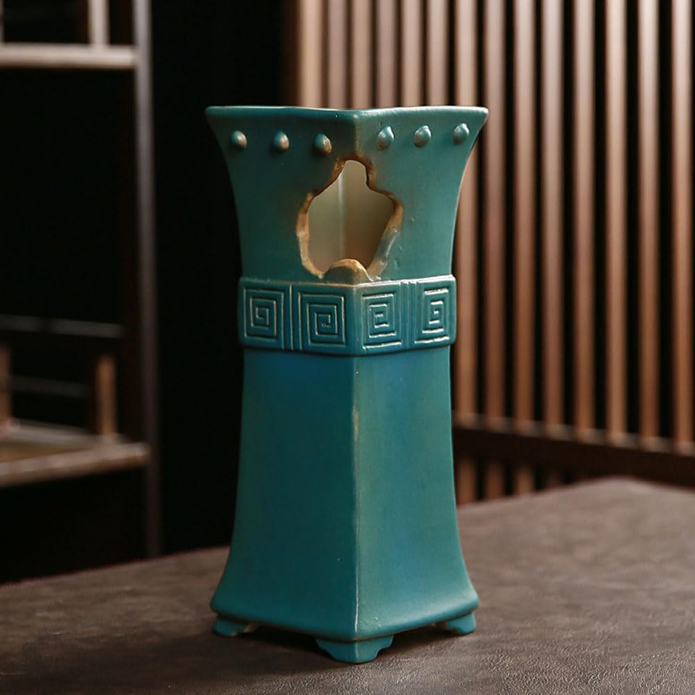 asdchZen Chinoiserie Square Matte Ceramic Vase – Modern Square Vase Adds A Sleek Look To Any Space, Use For Home Décor, Event Centerpieces And Much More