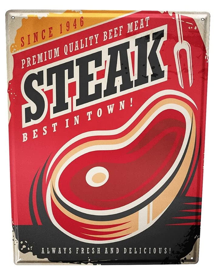 Amazon | 看板 スタンドド看板 フードレストランステーキ ブリキ 看板