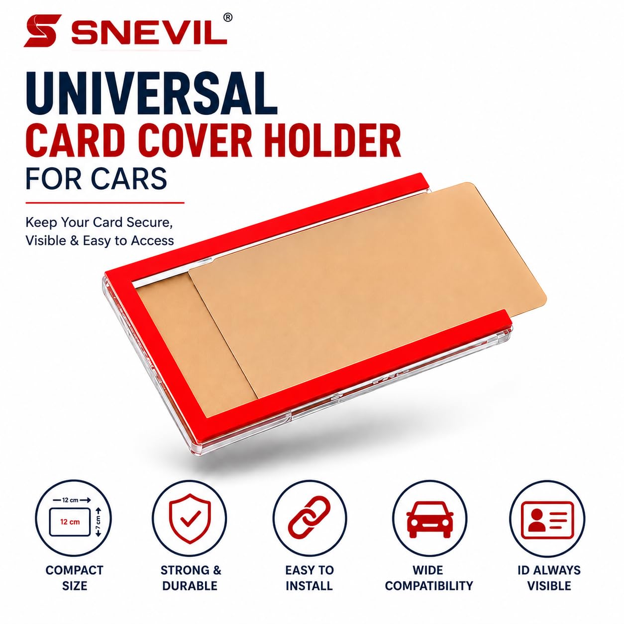 SNEVIL Universal Card Cover Holder for Car β 3M Double Sided Tape, Windshield Card Holder, Removable ID Card Display for Passes & Visiting Cards 1