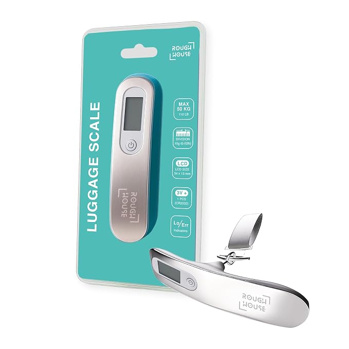 Roughhouse Digital Luggage Scale 50kg Travel Weighing Scale for Flights Ultra-Compact, Accurate & Tough for Young Travellers & Backpackers