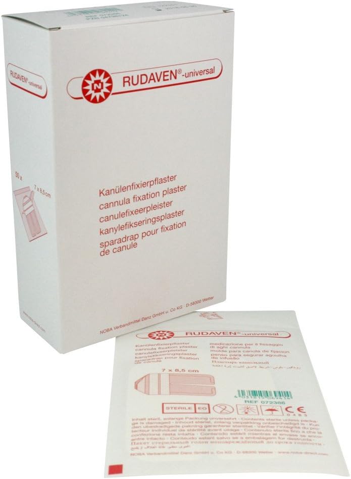 Rudaven Universal CE 0483 Cannula Fixation Plasters 7 x 8.5 cm Pack of 50