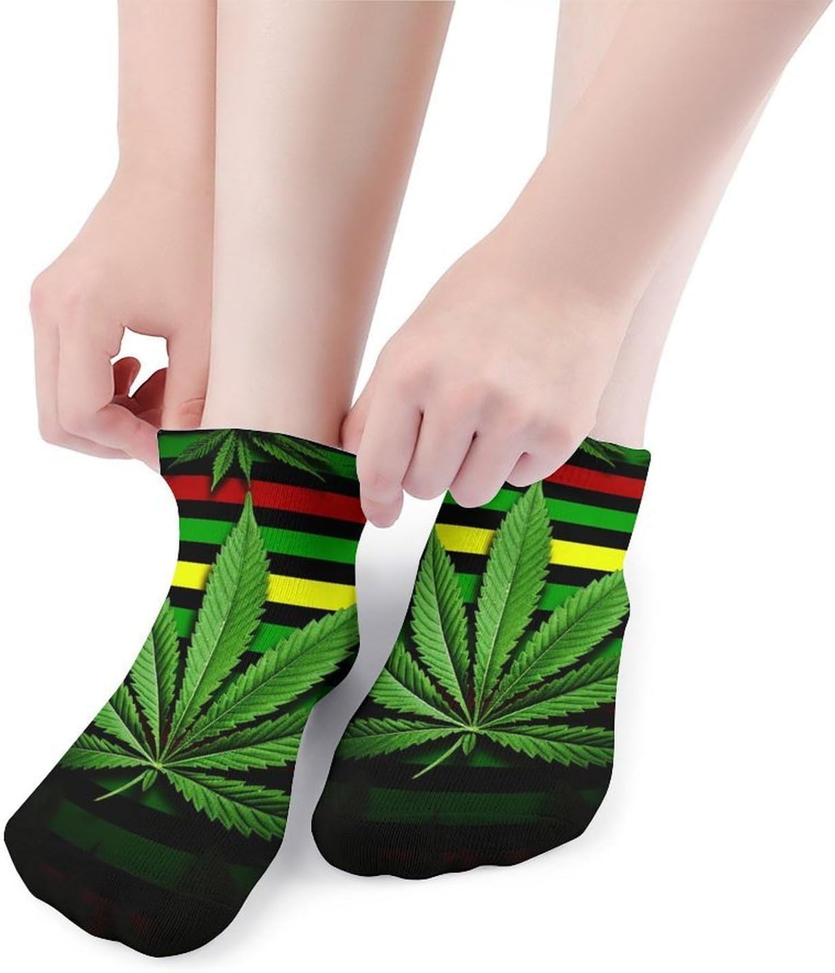 Weed Striped Athletic Ankle Socks for Women Men Running Hiking Cotton Socks Low Cut No Show Sock (5 Pack)