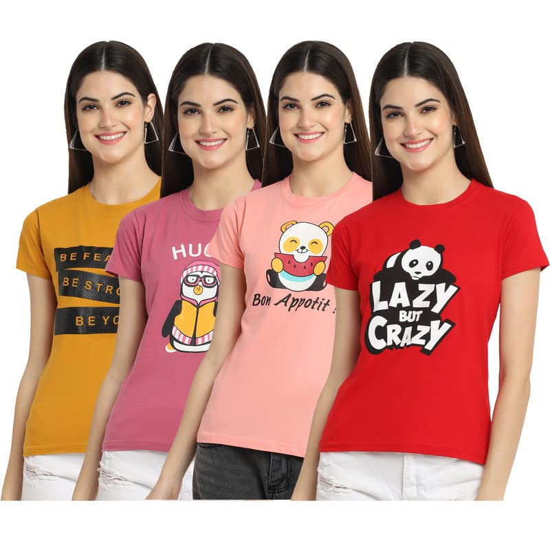 Image of Preneum Women's Cotton Regular Fit Graphic Stylish Printed Short Sleeves Casual T-Shirt |Trend & Styles