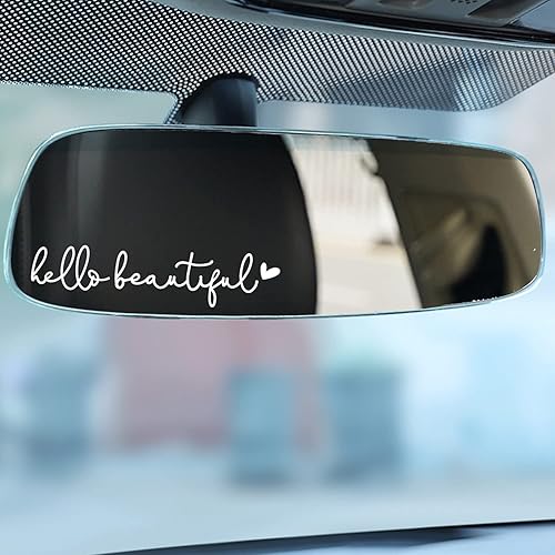Vista 4 de 3 calcomanías con texto “Hello Beautiful” para espejo retrovisor, decoración de vinilo, accesorios para regalar para el auto, decoración para mujer