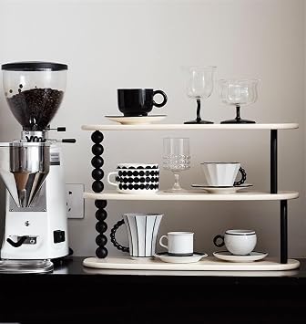 2-Tier Coffee Cup Holder for Countertop, Coffee Mug Holder, Modern Display Stand, Storage Rack with Solid Wood Pillars, Suitable for Living Room, Coffee Shop, Bar ShelfA