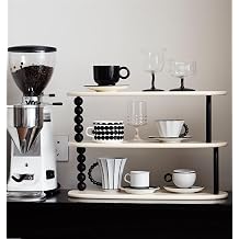 2-Tier Coffee Cup Holder for Countertop, Coffee Mug Holder, Modern Display Stand, Storage Rack with Solid Wood Pillars, Suitable for Living Room, Coffee Shop, Bar ShelfA