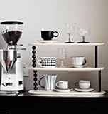 SUNHIPPIE 2-Tier Coffee Cup Holder for Countertop, Coffee Mug Holder, Modern Display Stand, Storage Rack with Solid Wood Pillars, Suitable for Living Room, Coffee Shop, Bar Shelf(A)