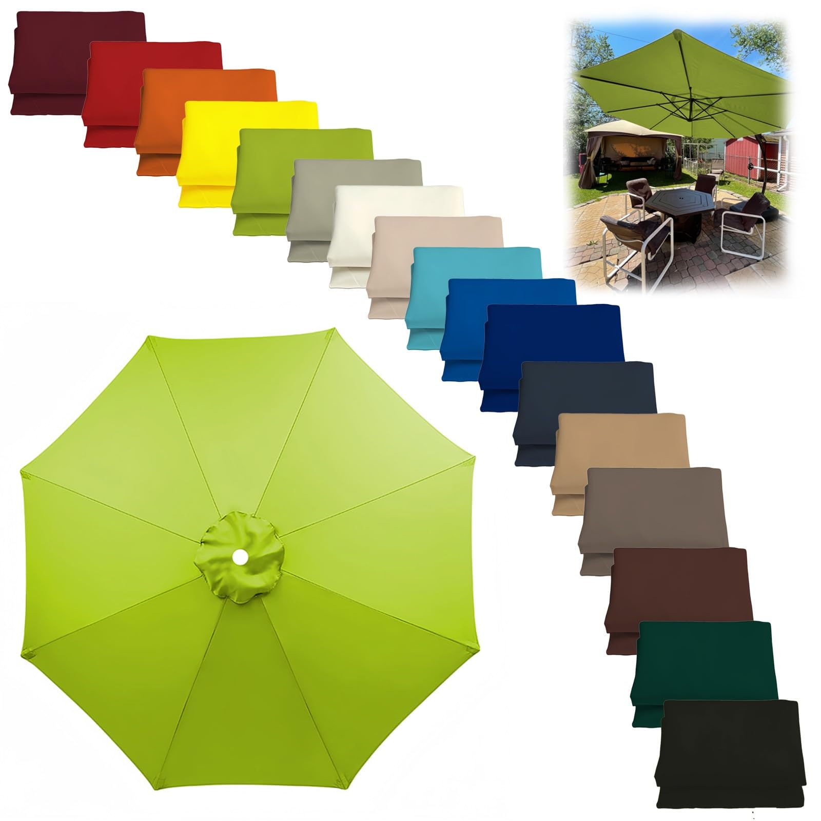 300CM/9.8FT Outdoor Patio Umbrella Replacement Canopy, 8 Ribs Umbrella Canopy Cover Replacement Fabric, 270CM 230CM Parasol Table Market Yard Umbrella Replacement Top Cover(Light Green,300CM-9.8FT)