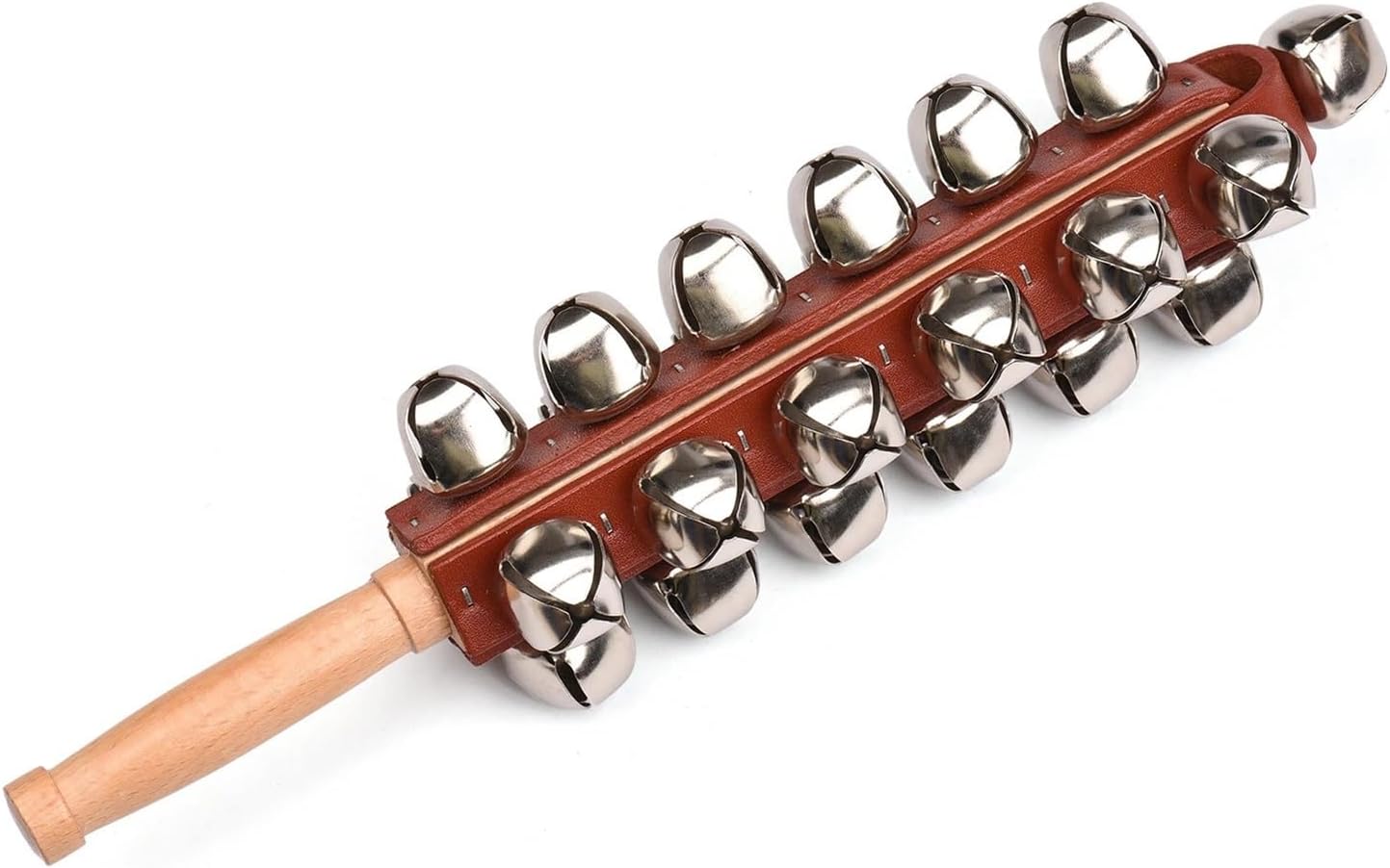 Hand Jingle Bells - Wooden Shaker Musical Percussion Instrument with 25 Stainless Steel Bells for Holiday Celebrations and Parties